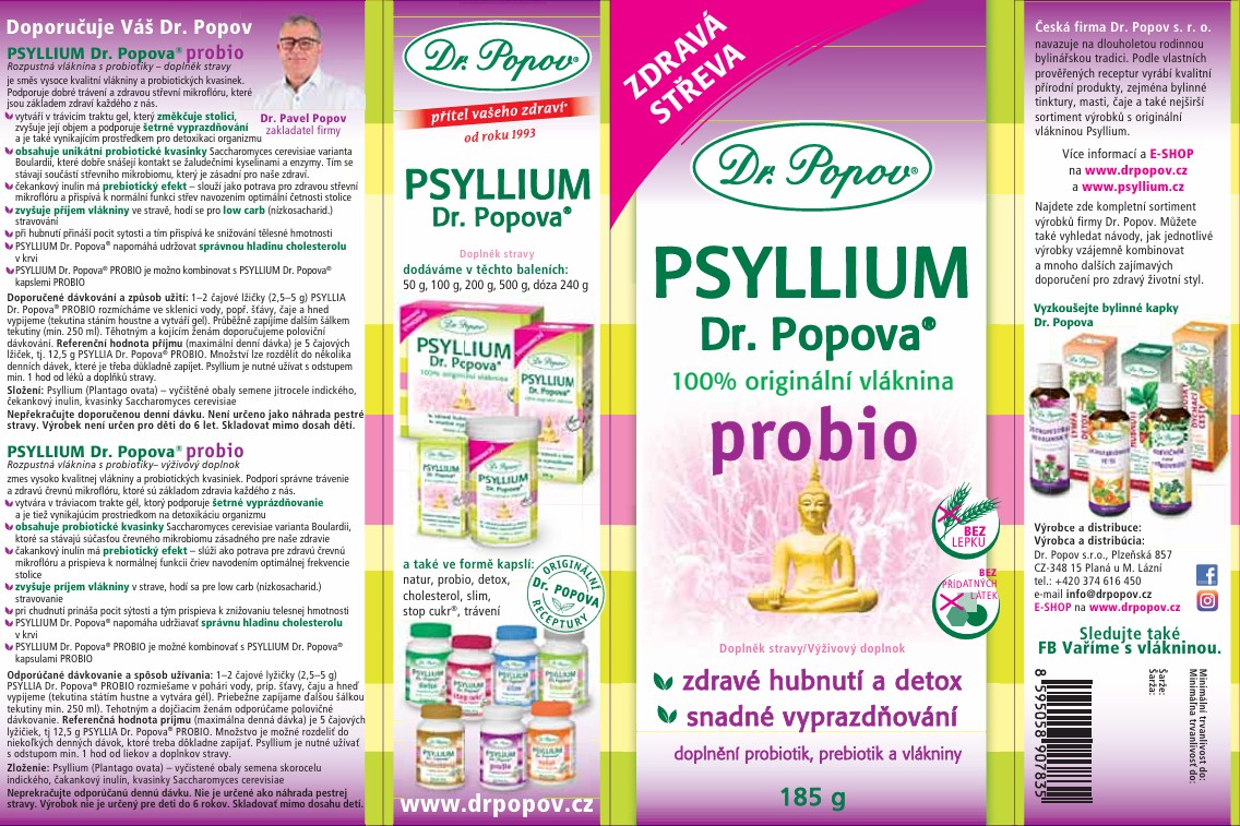 Dr.Popov Vláknina Psyllium PROBIO 185 g - Obrázek 2