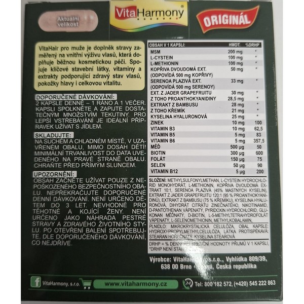 VITAHARMONY VitaHair pro muže podpora růstu vlasů 90 cps. - Obrázek 2