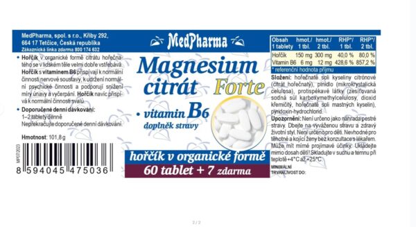 MedPharma Magnesium citrát Forte B6 - 67 tbl. - Obrázek 2