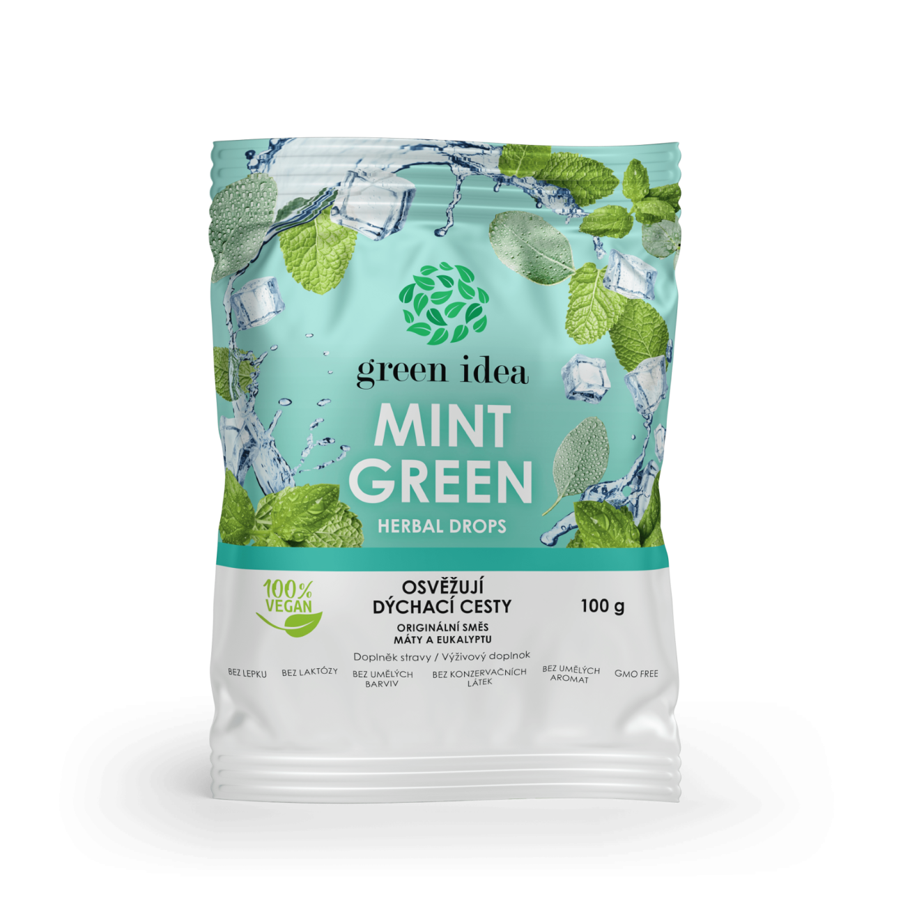 Green Idea Mint green bylinné bonbóny -dýchací cesty 100g
