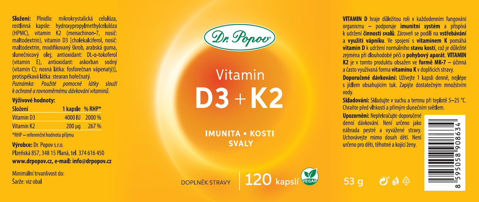 Dr.Popov Vitamin D3 + K2 120 kapslí - Obrázek 3