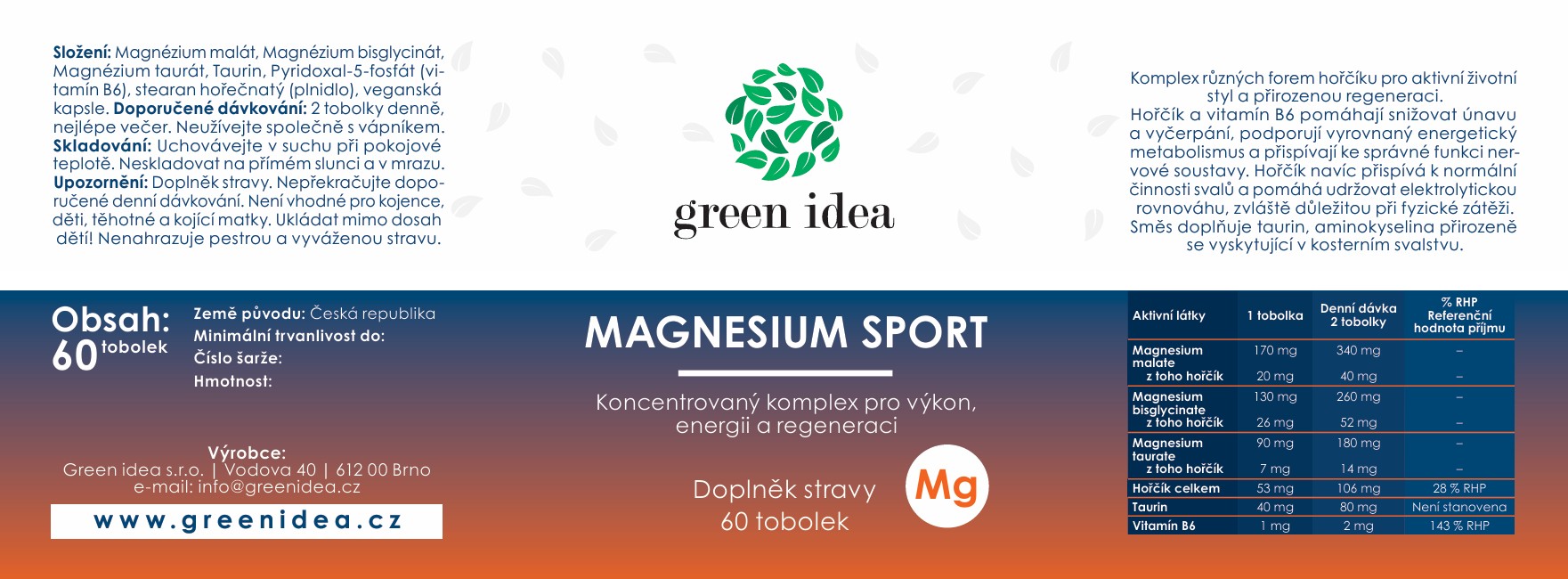 GREEN IDEA Magnesium SPORT tobolky 60ks - Obrázek 2
